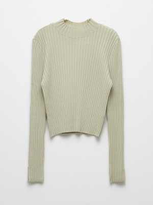 Вязаная водолазка в рубчик для девочек (зеленый, 152) Sela  фото, kupilegko.ru